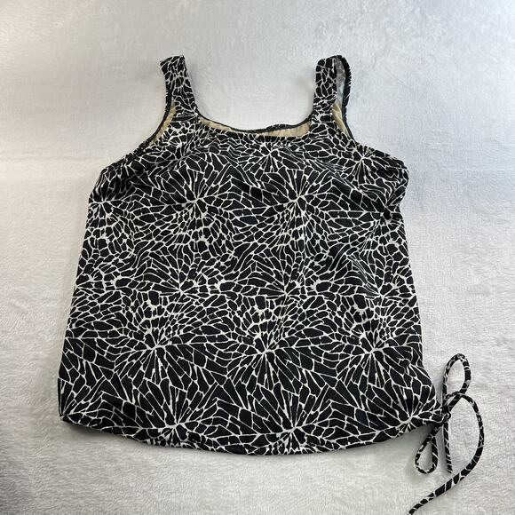 Jodee Size 14 Tankini Swimsuit Top Women's Black White Abstract Print Shelf Bra - Picture 2 of 10